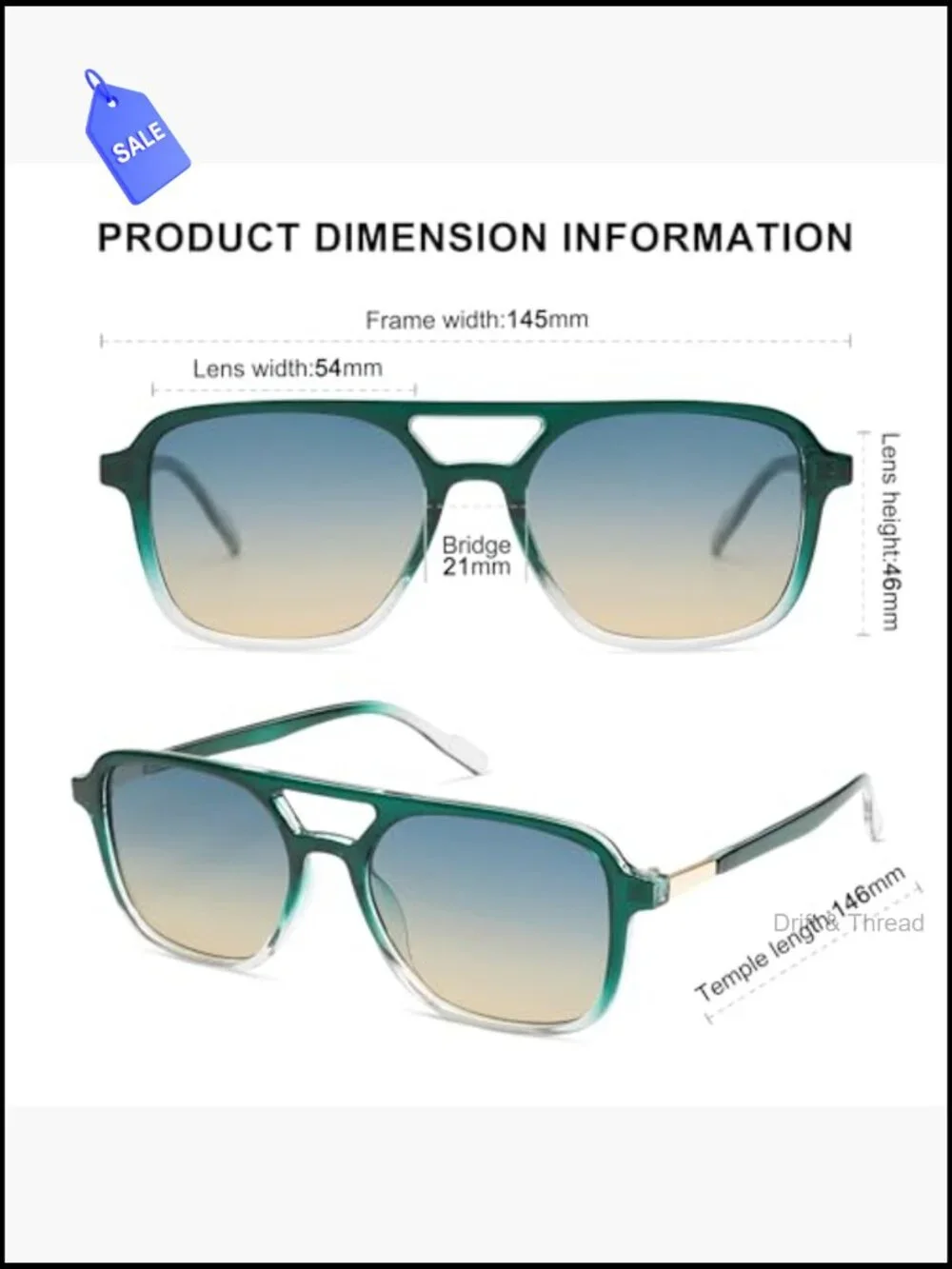 Retro Aviator Sunglasses UV400 Protection Unisex Classic Rectangle Shades